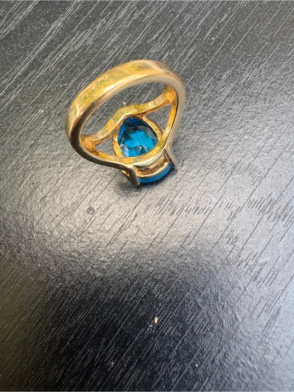 18k Gold Electroplated Ring with Blue Gemstone - Size 4.75 - Picture 8 of 13